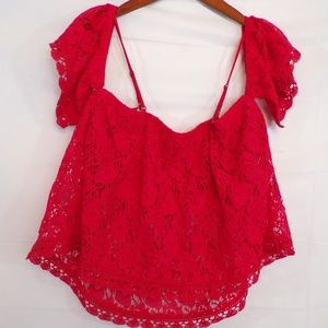 Xhilaration Red Lace Off the Shoulder Top